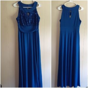 Enfocus Studio formal blue long dress floral slit